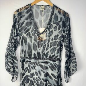 Cyrus NYC Light Airy Black Cheetah Print Dress Top